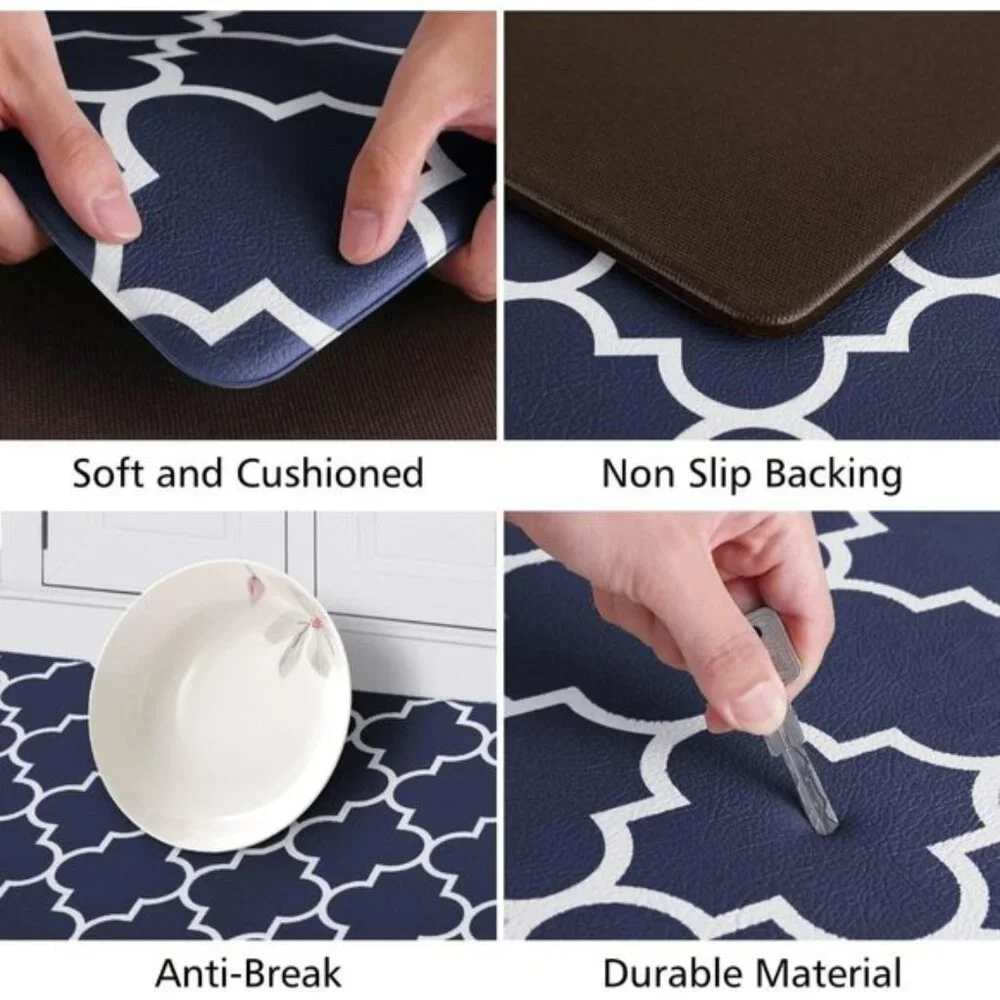 New Kitchen Mat Set, 2Pcs Blue Anti-Fatigue Cushioned Non-Slip Waterproof Rugs